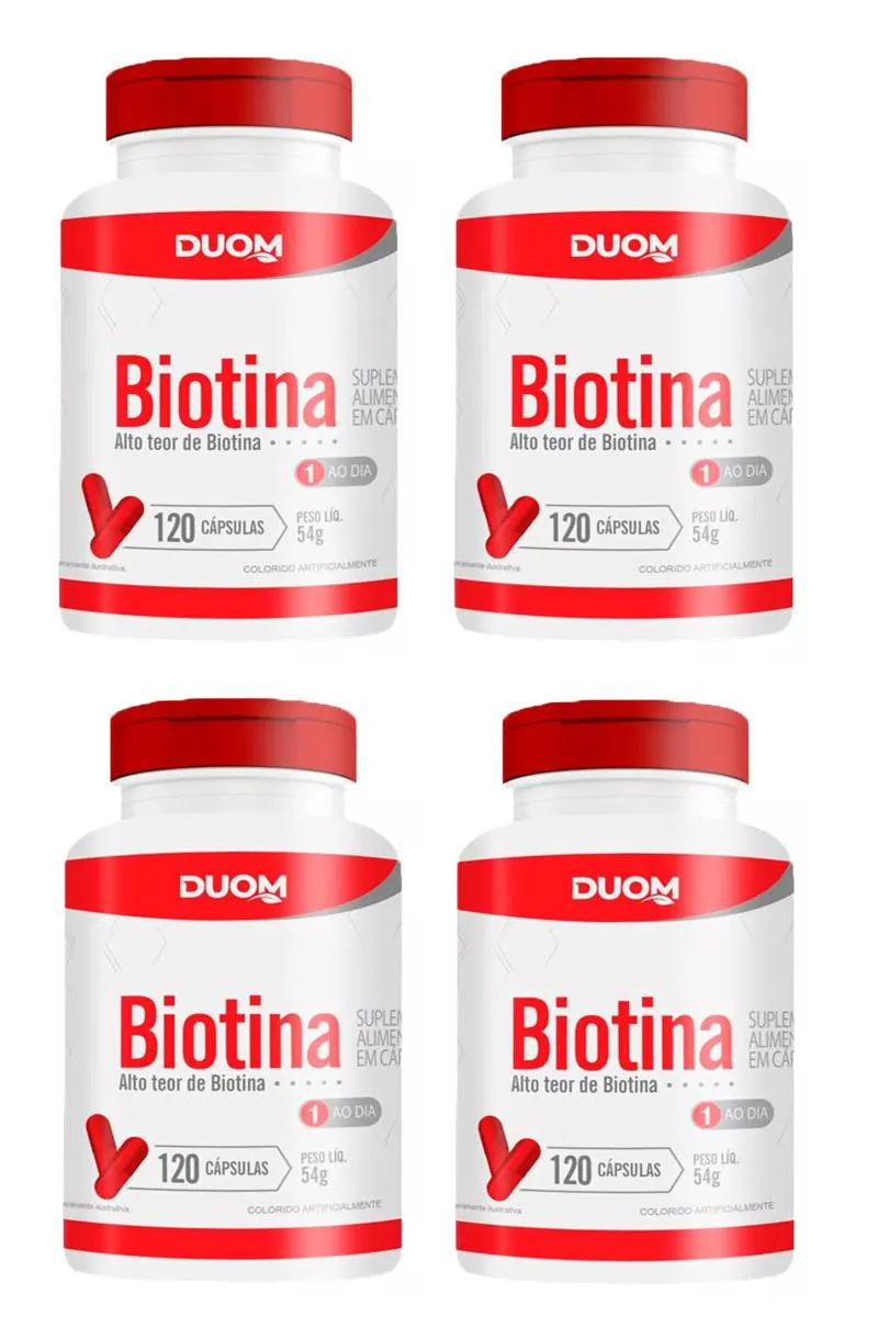 KIT 4 SUPLEMENTO BIOTINA VITAMINA B7 DUOM PELE E CABELO 120CPS