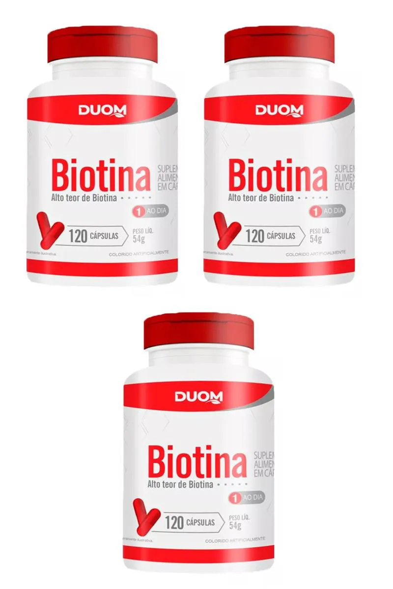 KIT 3 SUPLEMENTO BIOTINA VITAMINA B7 PELE E CABELO 120CPS