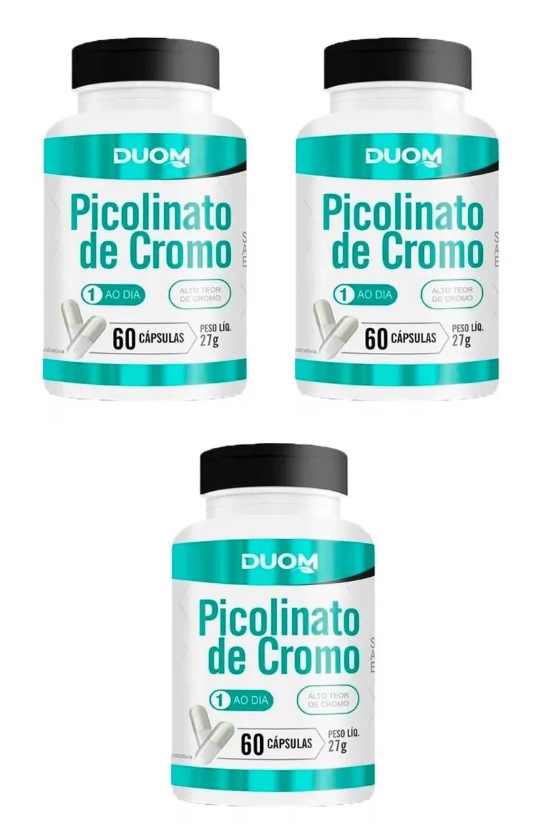 KIT 3 SUPLEMENTO PICOLINATO DE CROMO DUOM EMAGRECIMENTO 60CPS