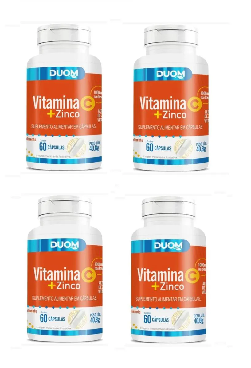 KIT 4 VITAMINA C 1G + ZINCO DUOM IMUNIDADE 60CPS