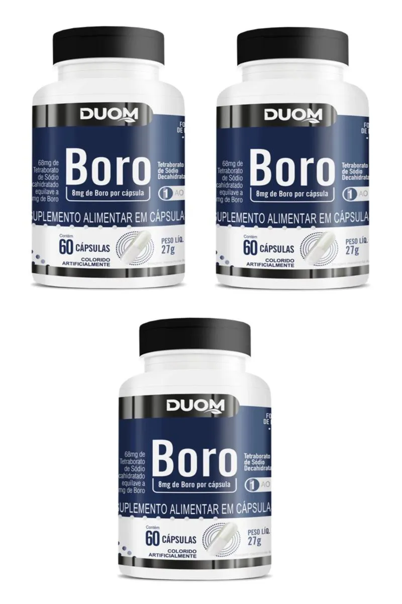 KIT 3 SUPLEMENTO BORO 8MG DUOM MEMóRIA CONCENTRAçãO 60CPS