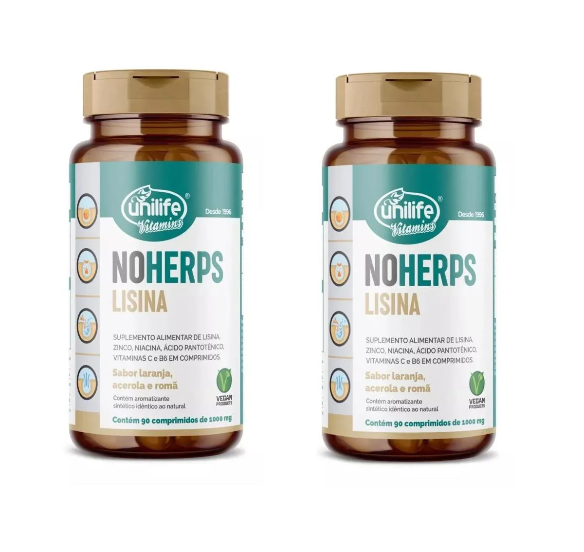 KIT 2 SUPLEMENTO UNILIFE NOHERPS LISINA VITAMINA C 90CPS