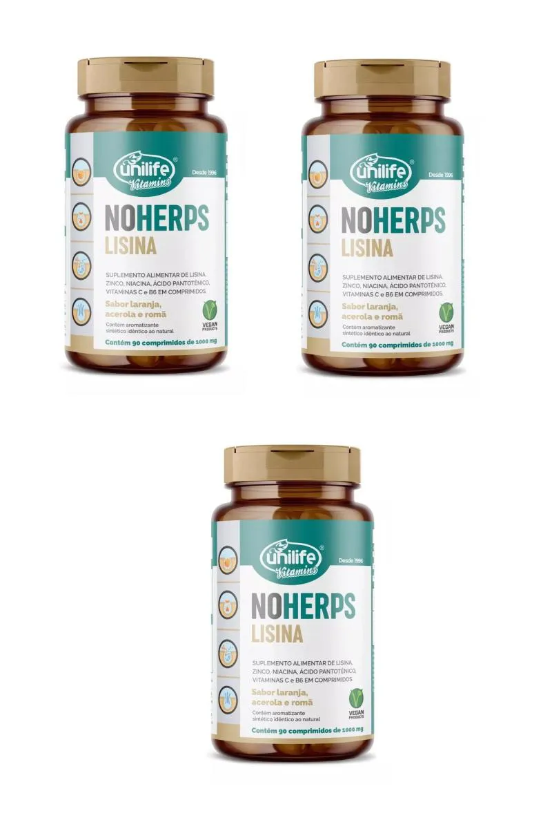 KIT 3 SUPLEMENTO UNILIFE NOHERPS LISINA VITAMINA C 90CPS