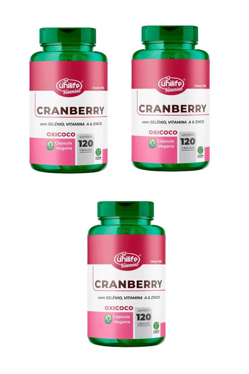 KIT 3 SUPLEMENTO UNILIFE CRANBERRY VITAMINA A ZINCO  120CPS