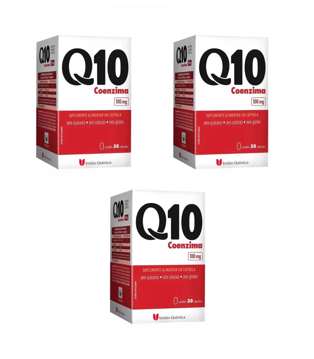 KIT 3 SUPLEMENTO COENZIMA Q10 UNIãO QUíMICA 100MG 30CPS
