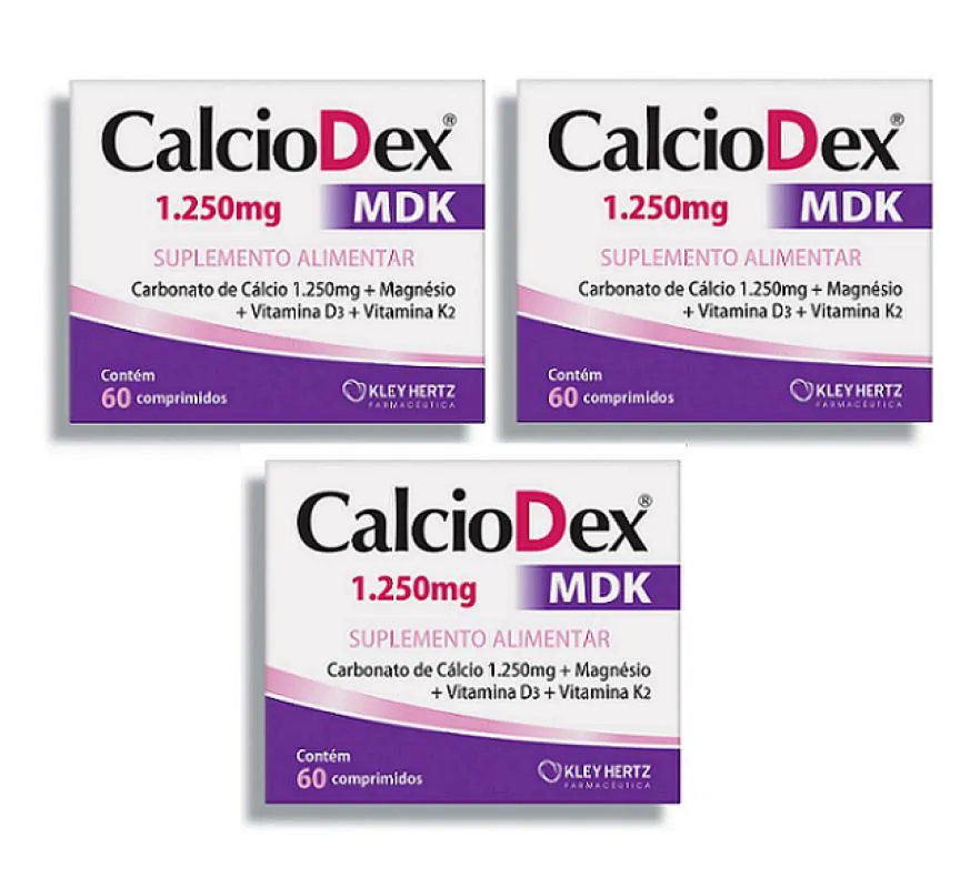 KIT 3 SUPLEMENTO CALCIODEX MDK 1250MG 60 CáPSULAS - HERTZ