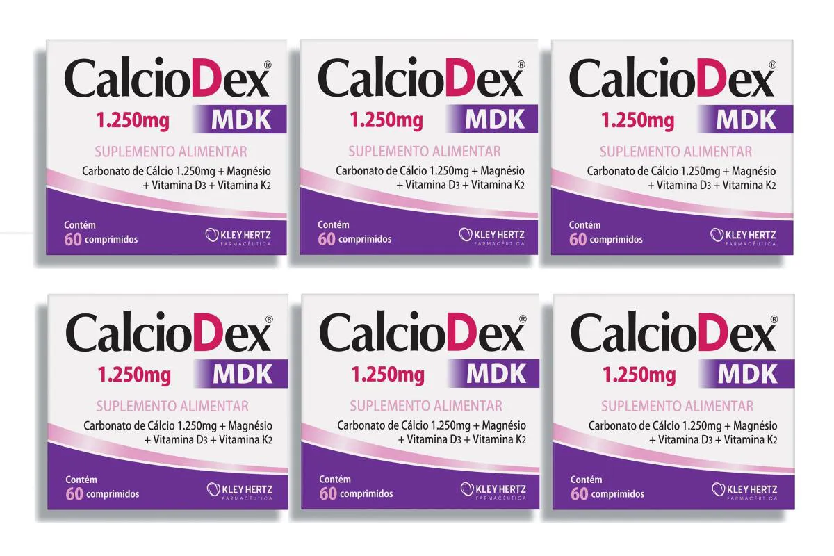 KIT 6 SUPLEMENTO CALCIODEX MDK 1250MG 60 CáPSULAS - HERTZ