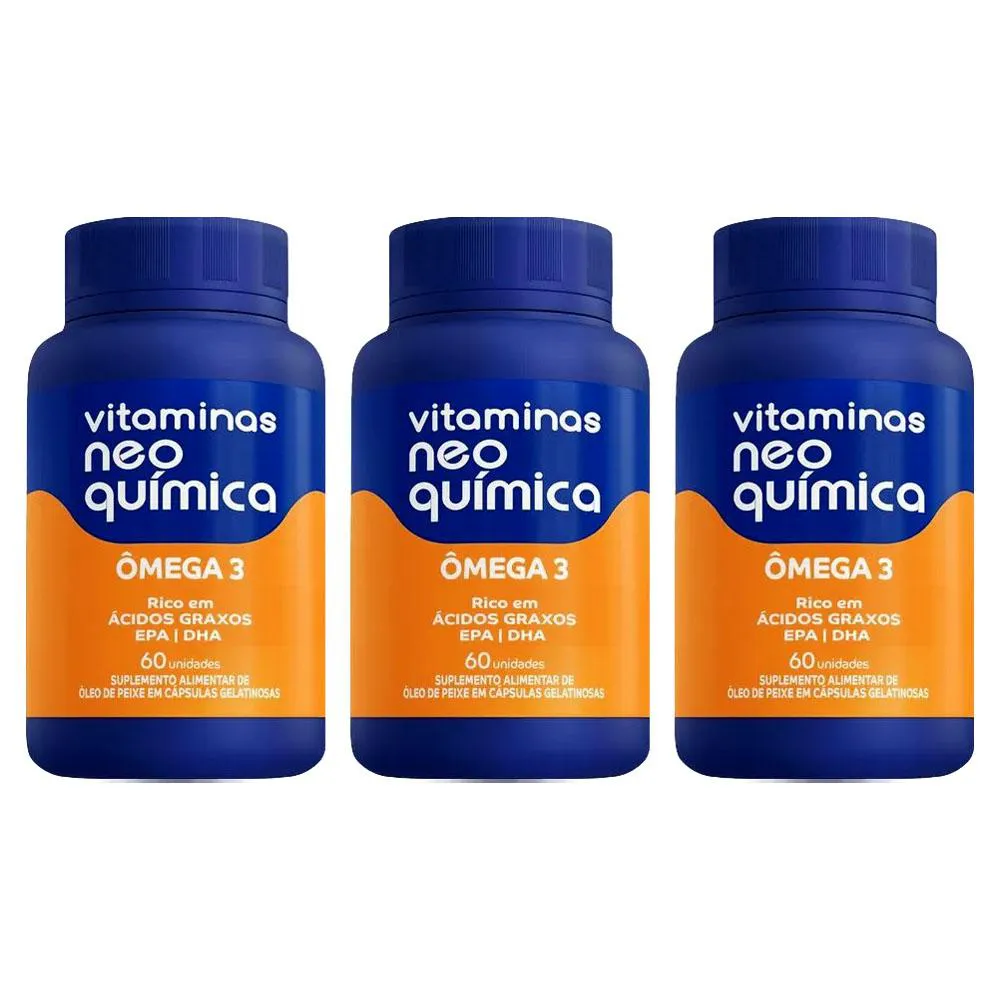 KIT COM 3 VITAMINAS ÔMEGA 3 COM 60 CáPSULAS - NEO QUíMICA