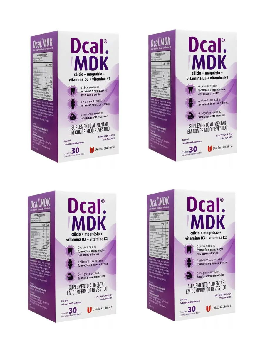 KIT 4 SUPLEMENTO DCAL MDK CáLCIO MAGNéSIO VITAMINA D3  30CPS
