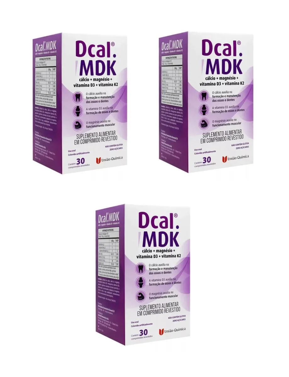 KIT 3 SUPLEMENTO DCAL MDK CáLCIO MAGNéSIO VITAMINA D3 30CPS