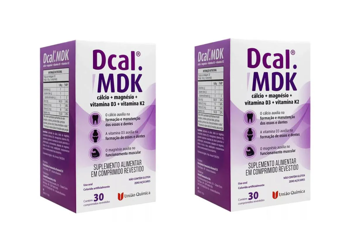 KIT 2 SUPLEMENTO DCAL MDK CáLCIO MAGNéSIO VITAMINA D3 30CPS