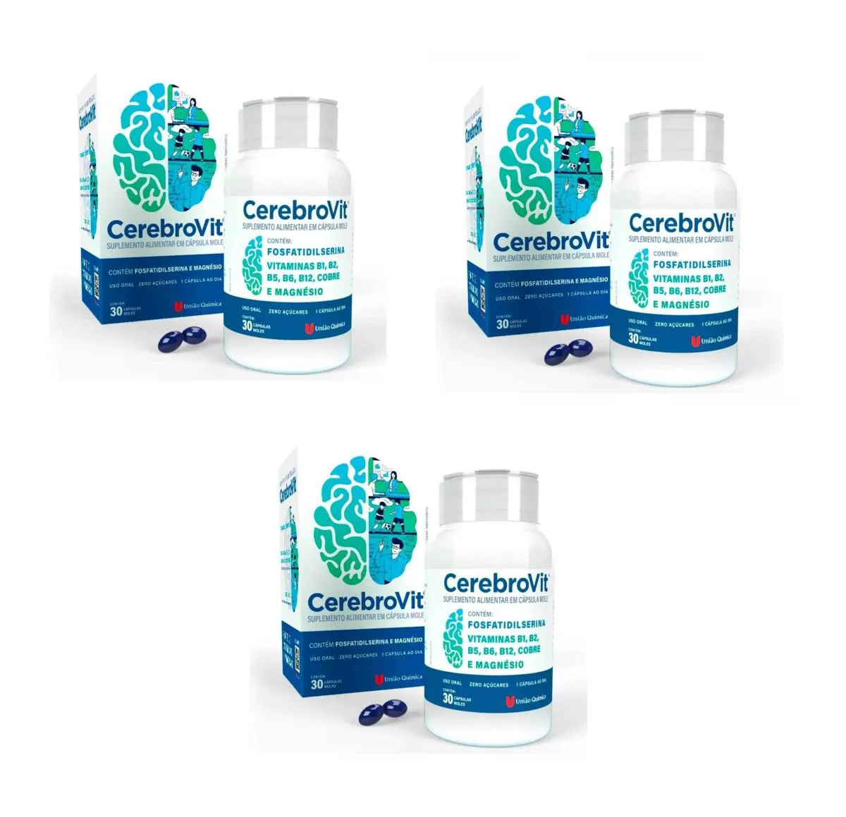 KIT 3 SUPLEMENTO CEREBROVIT FOSFATIDILSERINA VITAMINAS 30CPS