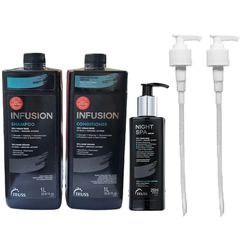 KIT TRUSS INFUSION SHAMPOO 1000ML + CONDICIONADOR 1000ML + NIGHT SPA 250ML + VáLVULAS PUMP