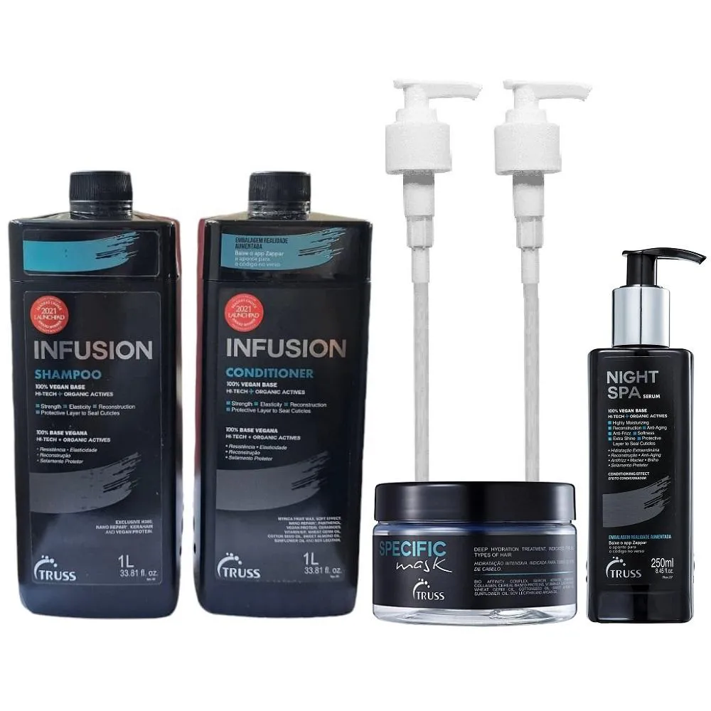KIT TRUSS INFUSION SHAMPOO E CONDICIONADOR + SPECIFIC MASK + NIGHT SPA + VáLVULAS PUMP