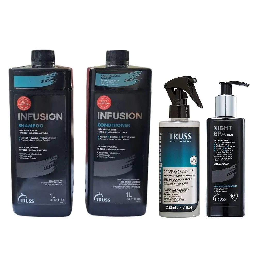 KIT TRUSS INFUSION SHAMPOO 1000ML + CONDICIONADOR 1000ML + USO OBRIGATóRIO 260ML + NIGHT SPA 250ML