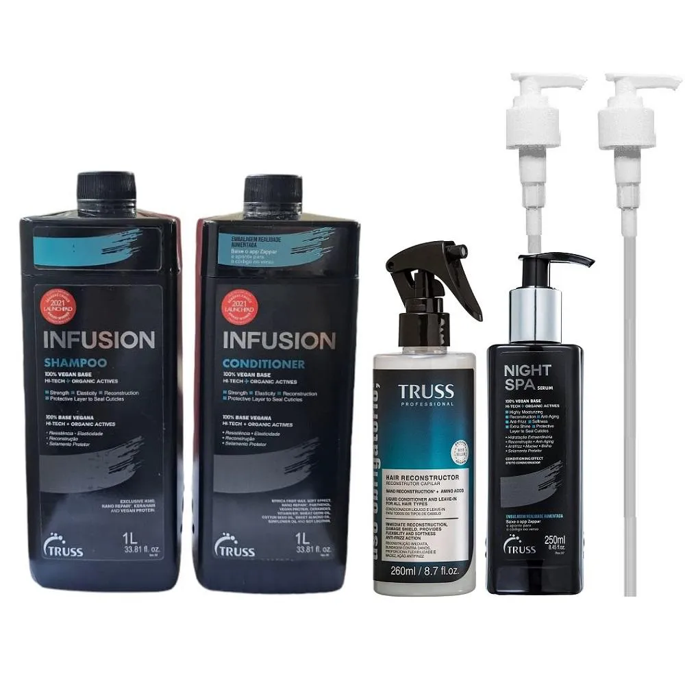 KIT TRUSS INFUSION SHAMPOO 1000ML + CONDICIONADOR 1000ML + USO OBRIGATóRIO 260ML + NIGHT SPA 250ML + VáLVULAS PUMP