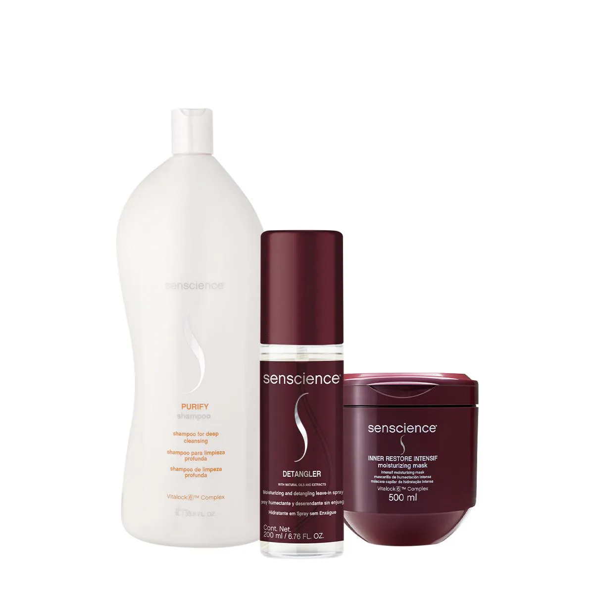 KIT SENSCIENCE PURIFY SHAMPOO 1L INTENSIF MáSCARA DETANGLER LEAVE-IN (3 PRODUTOS)