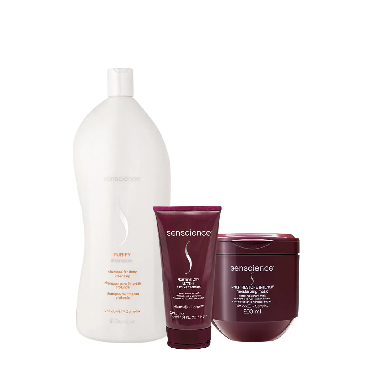 KIT SENSCIENCE PURIFY SHAMPOO 1L INTENSIF MáSCARA E MOSTUIRE LEAVE-IN (3 PRODUTOS)