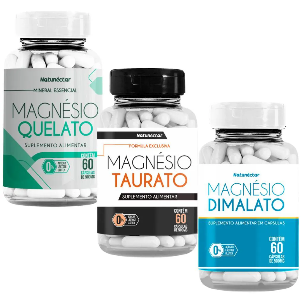 KIT 3 MAGNéSIO- QUELATO,TAURATO,DIMALATO 60 CáPS NATUNéCTAR