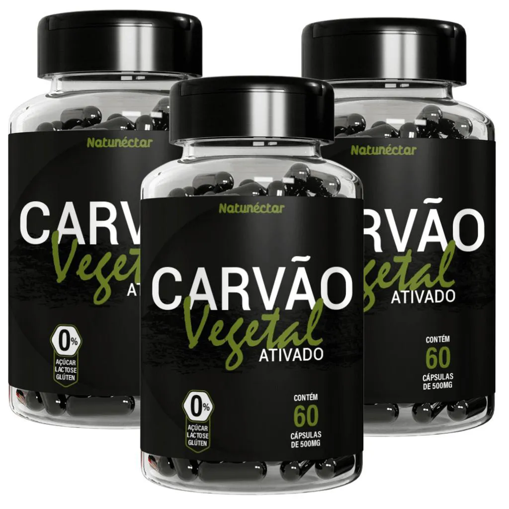 KIT 3 CARVãO VEGETAL 500MG 60 CáPSULAS