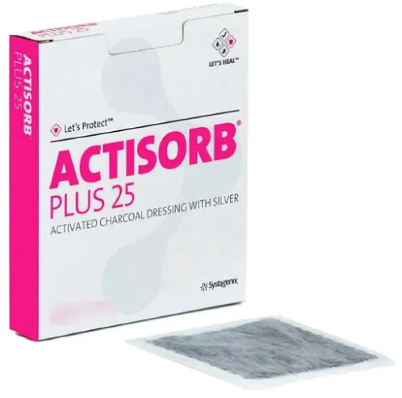 CURATIVO ACTISORB PLUS 25 COBERTURA DE CARVãO ATIVADO COM PRATA 6,5 X 9,5CM (1UNIDADE) - SYSTAGENIX