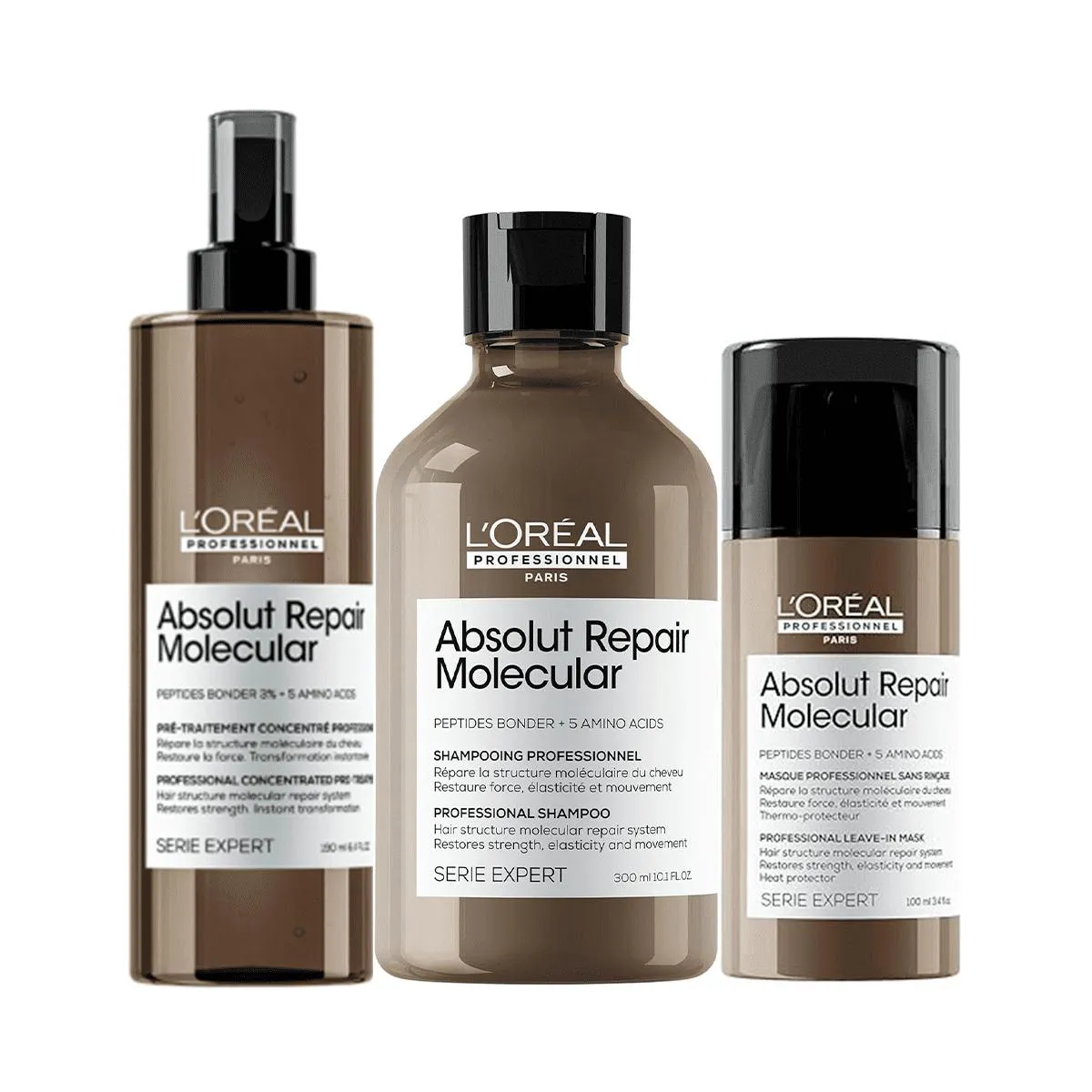 KIT ABSOLUT REPAIR MOLECULAR SHAMPOO 300ML, PRé-SHAMPOO E LEAVE-IN 100ML - LÓREAL