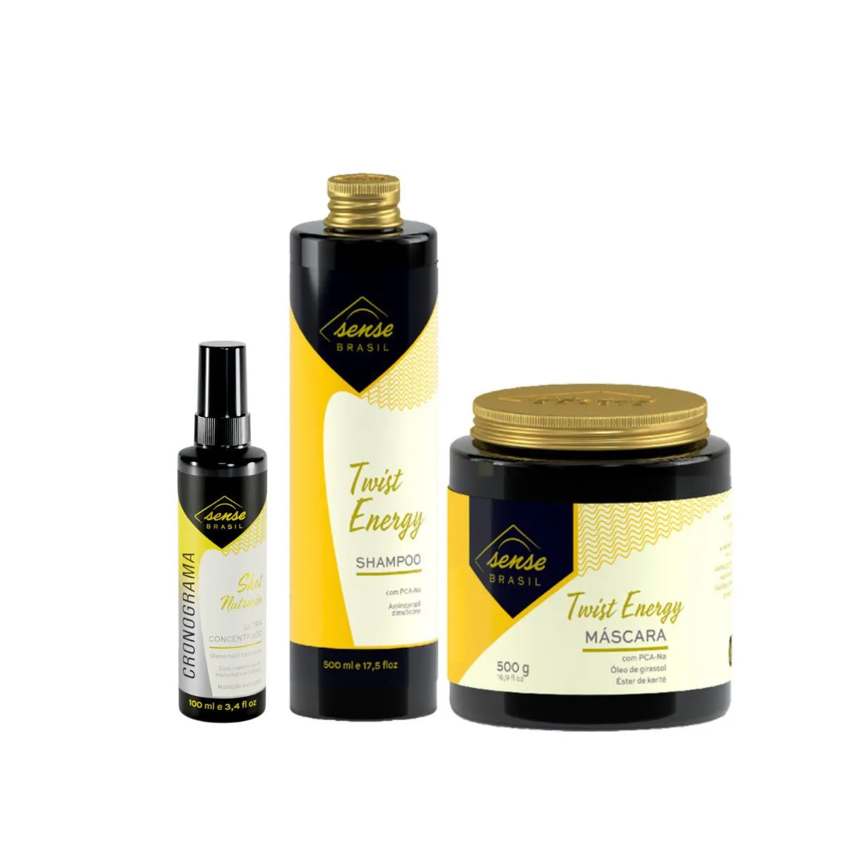 KIT SENSE TWIST ENERGY (SHAMPOO 500ML E  MáSCARA 500G)  + SHOT NUTRIçãO