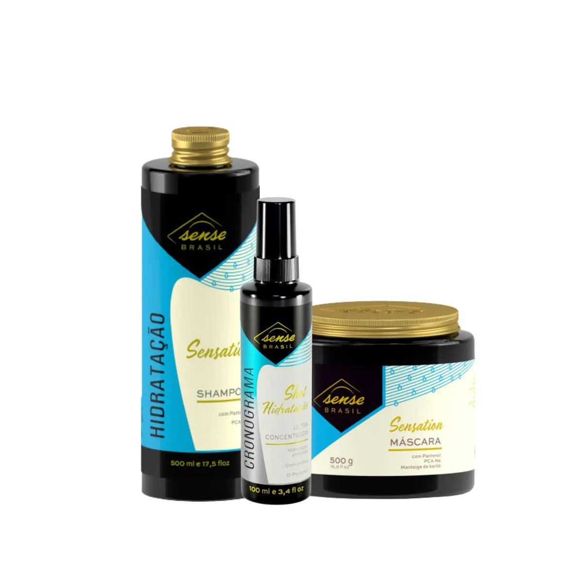 KIT SENSE SENSATION (SHAMPOO 500ML + MáSC 500G) +  SHOT HIDRATAçãO