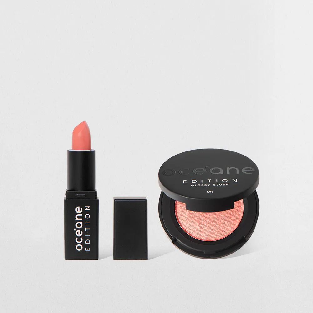 KIT MINI BLUSH CINTILANTE + MINI BATOM ROSA SEMI-MATTE OCéANE EDITION (2 PRODUTOS)