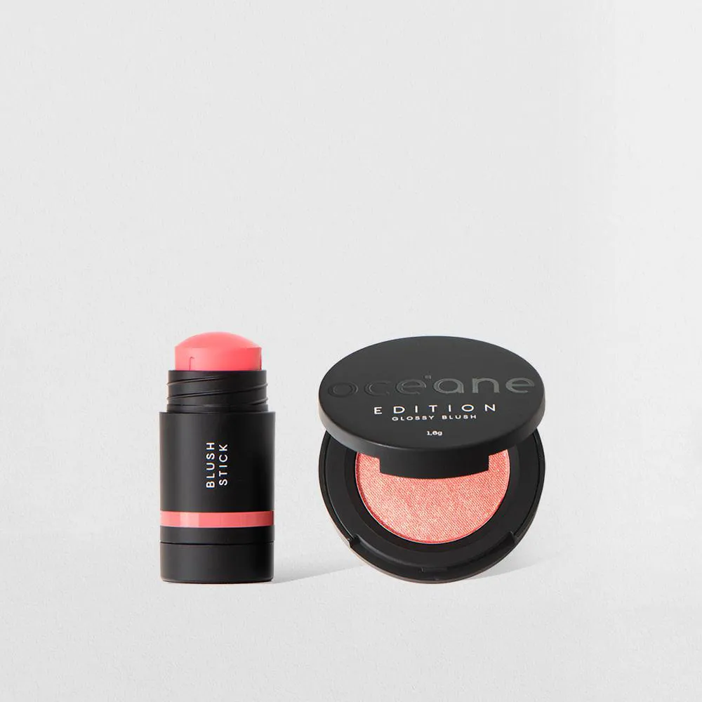 KIT MINI BLUSH EM BASTãO ROSA CLARO + MINI BLUSH CINTILANTE OCéANE EDITION (2 PRODUTOS)