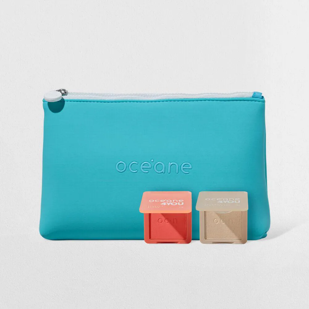 KIT BLUSH CREMOSO PêSSEGO + ILUMINADOR FACIAL PELORADO + NéCESSAIRE NEOPRENE AZUL 4YOU (3 PRODUTOS)