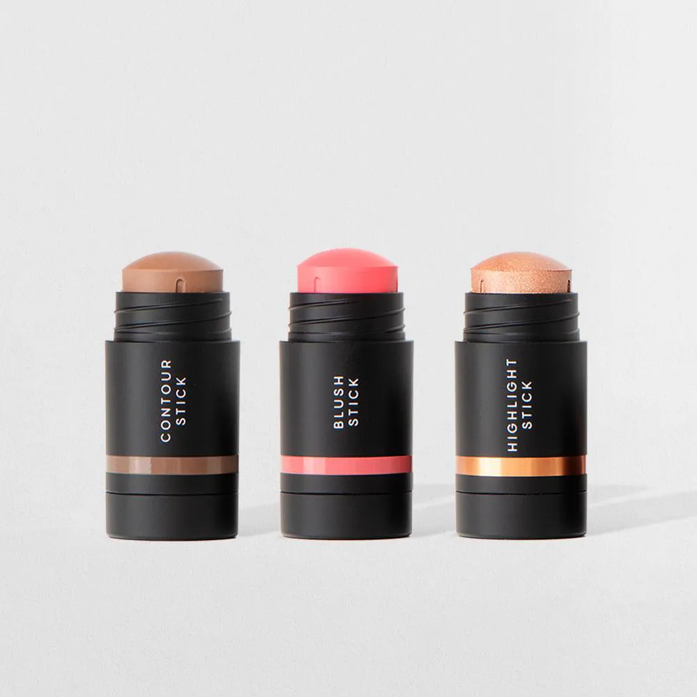 KIT MINI CONTORNO EM BASTãO MARROM MéDIO + MINI BLUSH EM BASTãO ROSA CLARO + MINI ILUMINADOR EM BASTãO OCéANE EDITION (3 PRODUTOS)