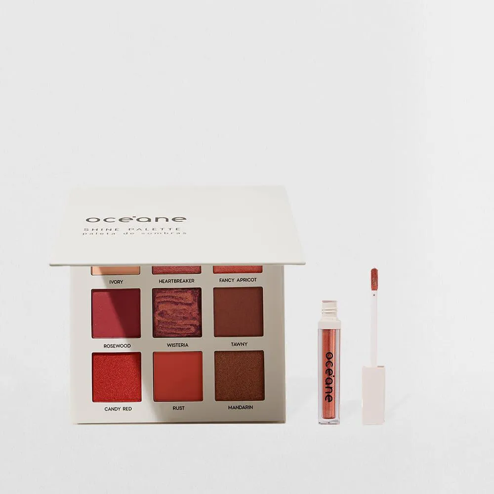 KIT PALETA DE SOMBRAS SHINE + SOMBRA LíQUIDA PêSSEGO OCéANE LIMITED (2 PRODUTOS)