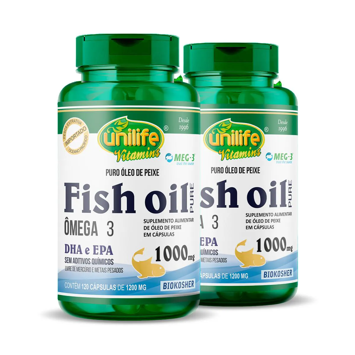 KIT 2 ÓLEO DE PEIXE FISH OIL UNILIFE 120 CAPSULAS 1000MG