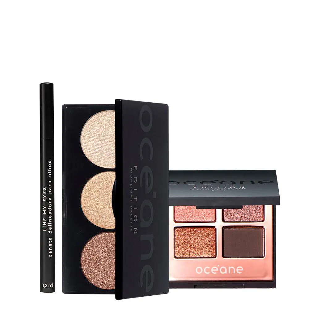 KIT OCéANE EDITION PALENTA HIGHTLIGHT + CANETA LINE MY EYES E SOMBRA GALAXY (3 PRODUTOS)