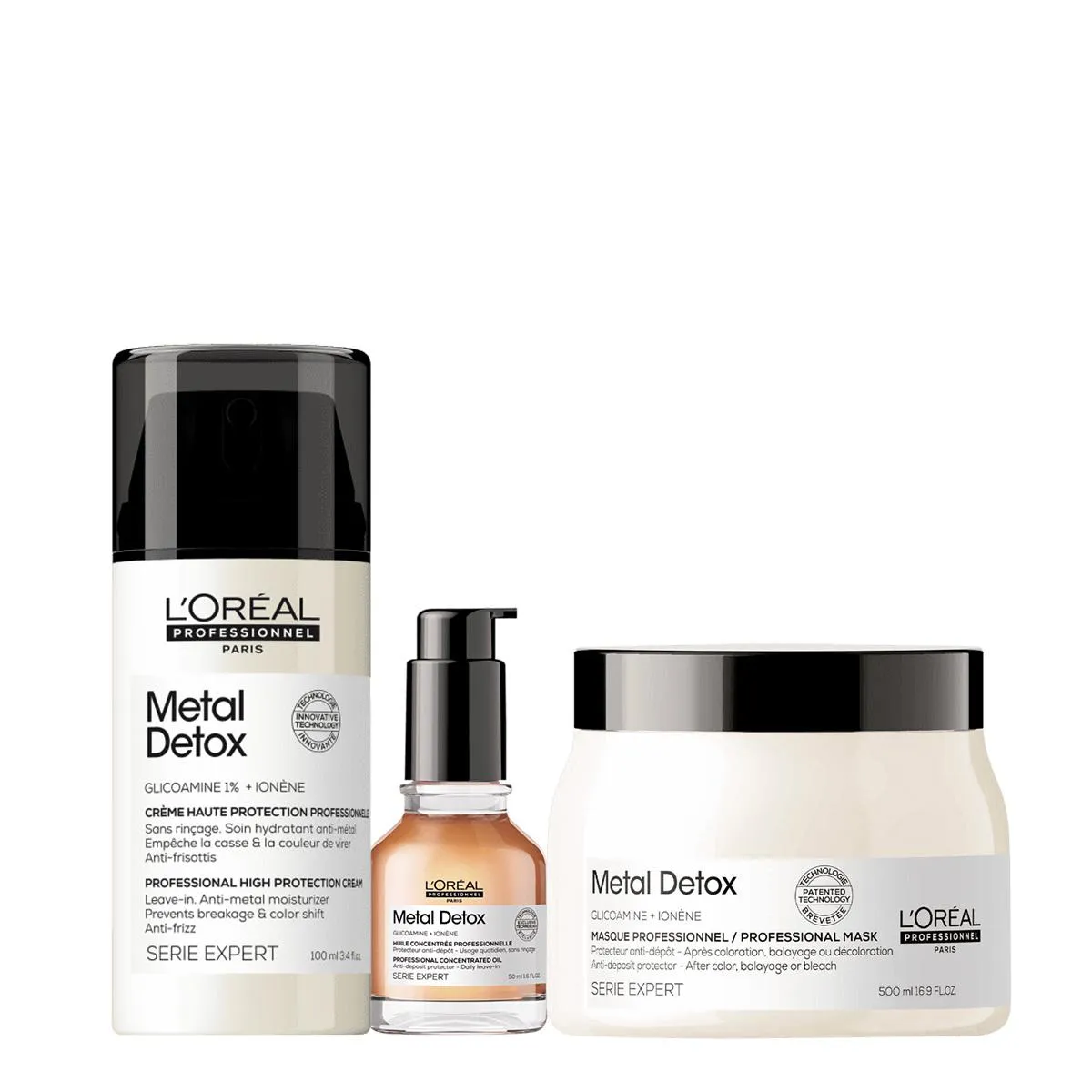 KIT LORéAL PROFESSIONNEL METAL DETOX MáSCARA G ÓLEO E LEAVE-IN (3 PRODUTOS)
