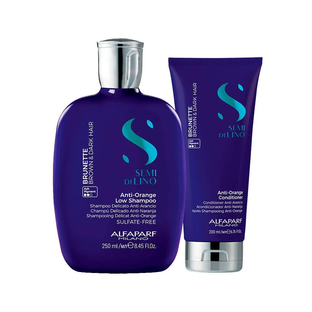 KIT ALFAPARF MILANO PROFESSIONAL  SEMI DI LINO BRUNETTE ANTI-ORANGE - SHAMPOO E CONDICIONADOR