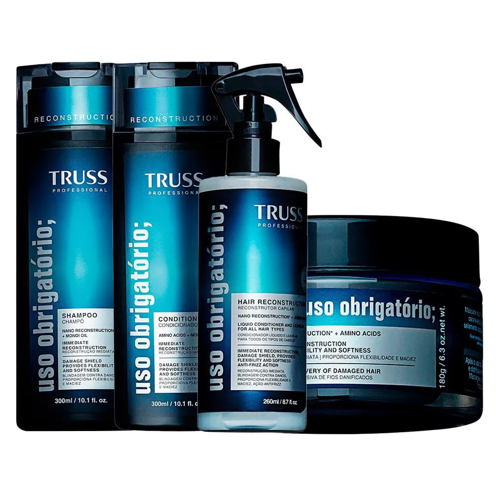 KIT TRUSS USO OBRIGATóRIO - SHAMPOO 300ML + CONDICIONADOR 300ML + MáSCARA 180G + FINALIZADOR 260ML