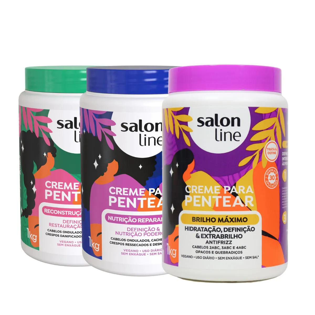 KIT 3 CREME PENTEAR RECONSTRUçãO NUTRIçãO HIDRATA SALON LINE