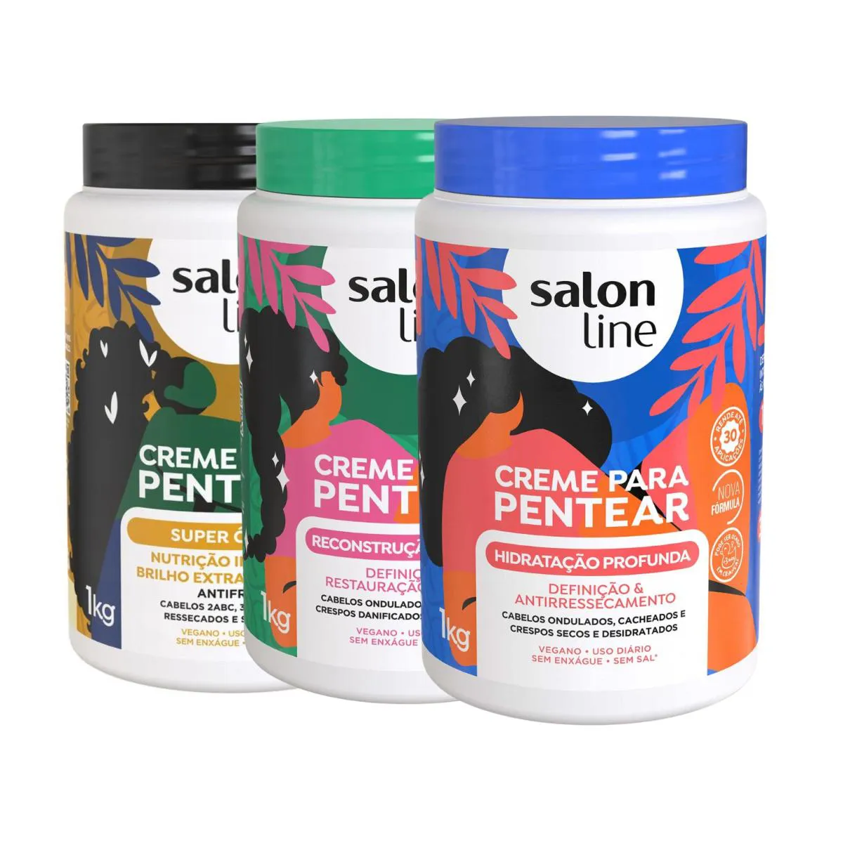 KIT 3 CREMES DE PENTEAR RECONSTRUçãO HIDRATAçãO SALON LINE