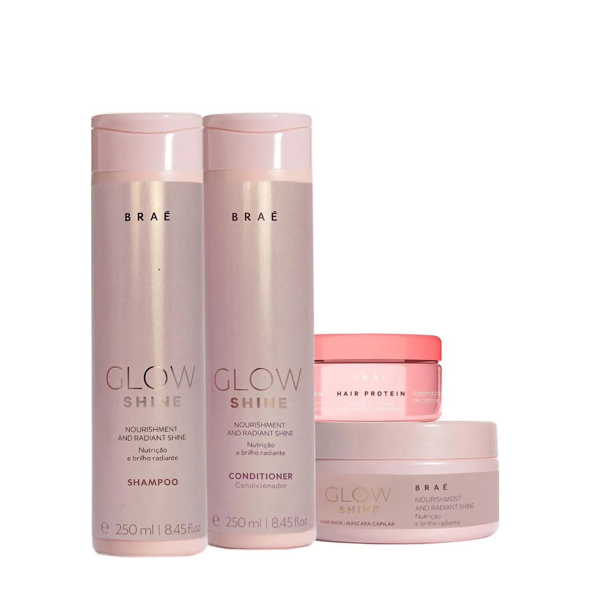 KIT BRAé GLOW SHINE SHAMPOO CONDICIONADOR MáSCARA E HAIR PROTEIN  (4 PRODUTOS)