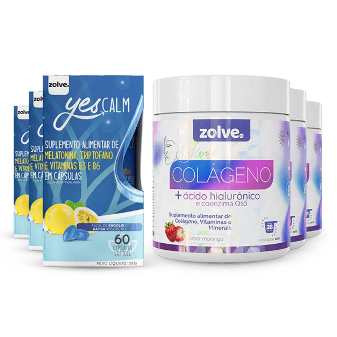 KIT 3 POTES - ZOLVE YES CALM + ZOLVE SKIN COLáGENO VERISOL