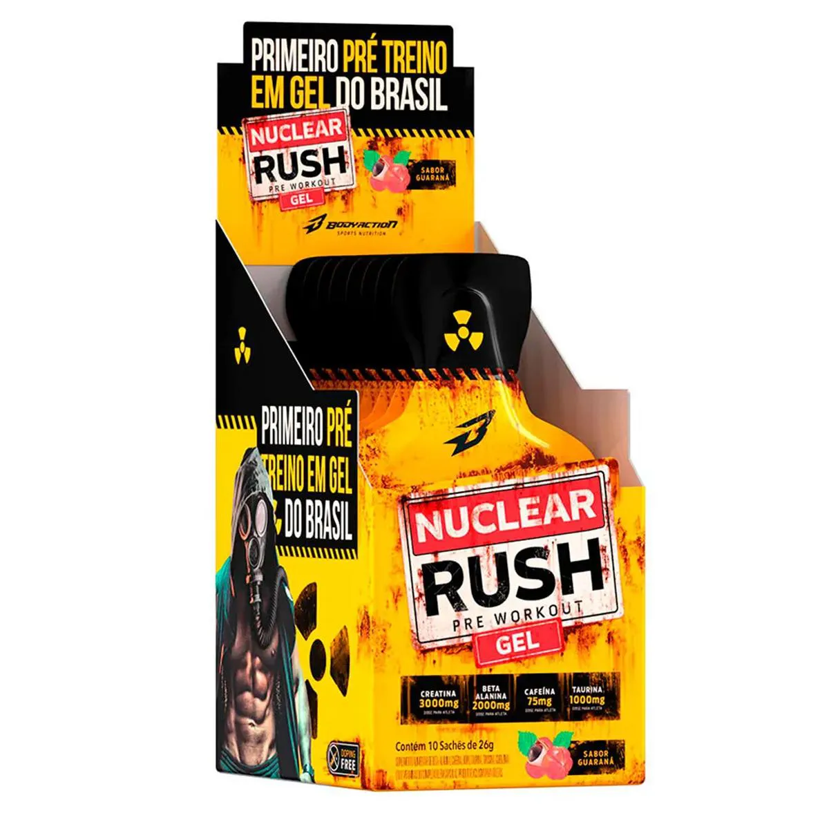 NUCLEAR RUSH GEL CAIXA COM 10 SACHES - SABOR GUARANá - BODY ACTION 10 Unidades