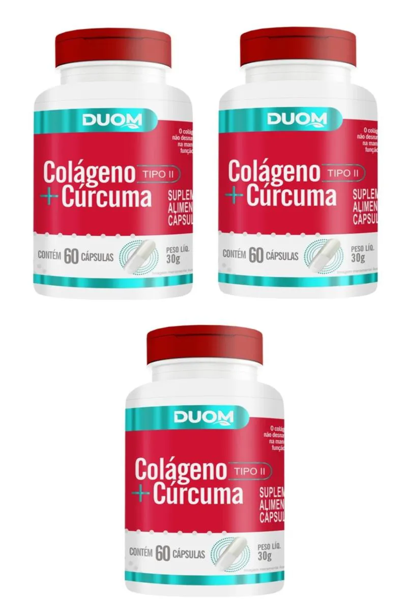 KIT 3 SUPLEMENTO COLáGENO TIPO 2 + CúRCUMA DUOM 60CPS