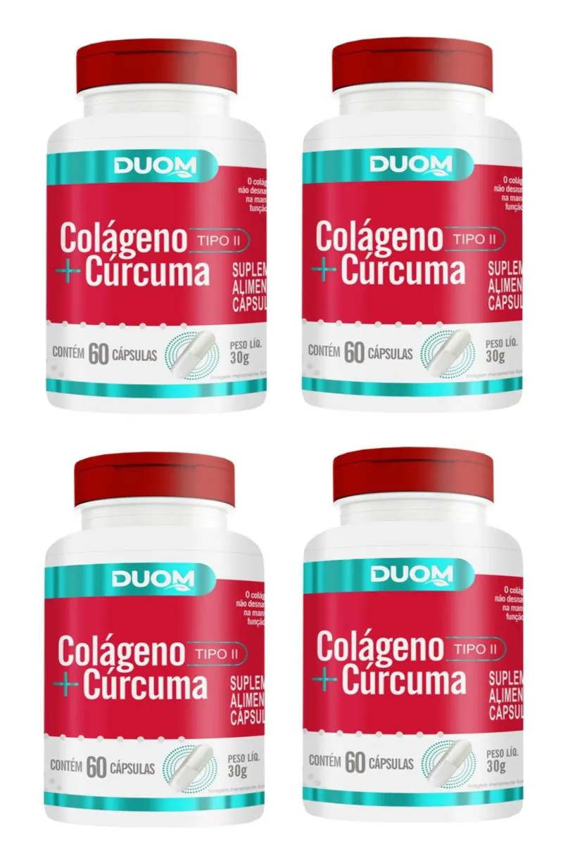 KIT 4 SUPLEMENTO COLáGENO TIPO 2 + CúRCUMA DUOM 60CPS