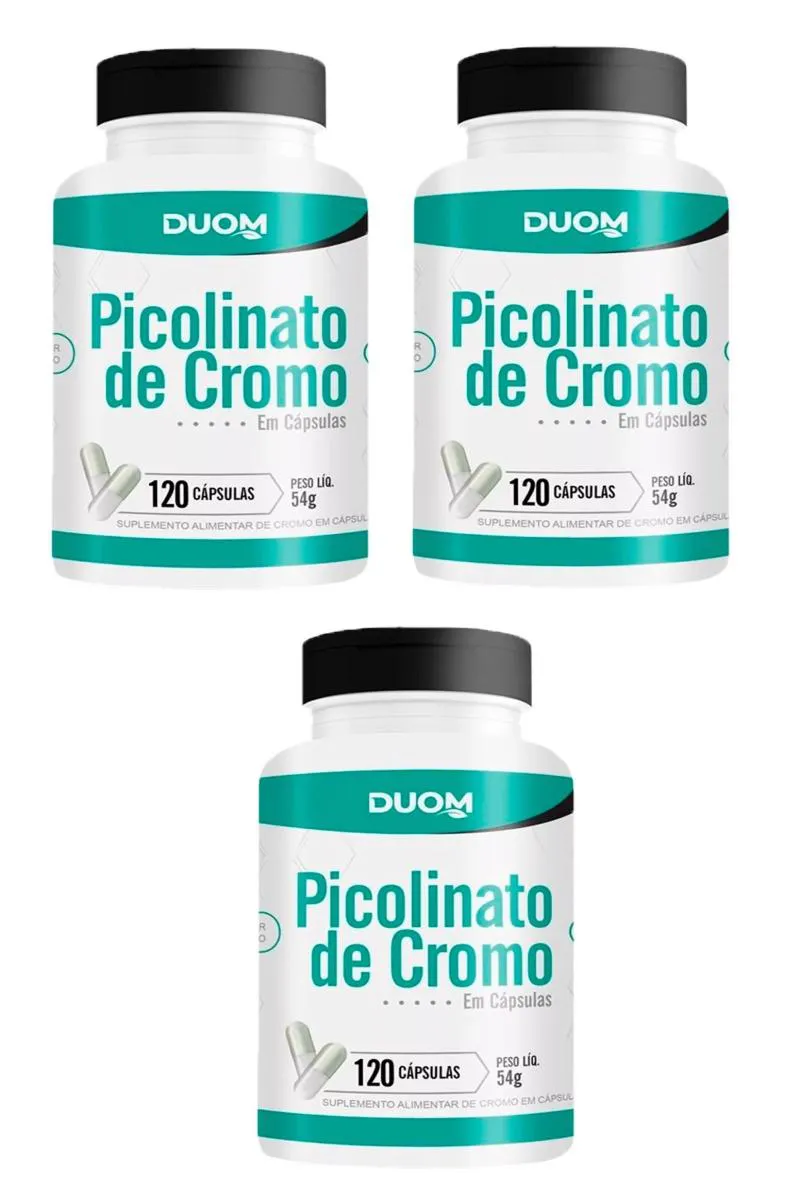 KIT 3 SUPLEMENTO PICOLINATO DE CROMO DUOM EMAGRECIMENTO 120CPS
