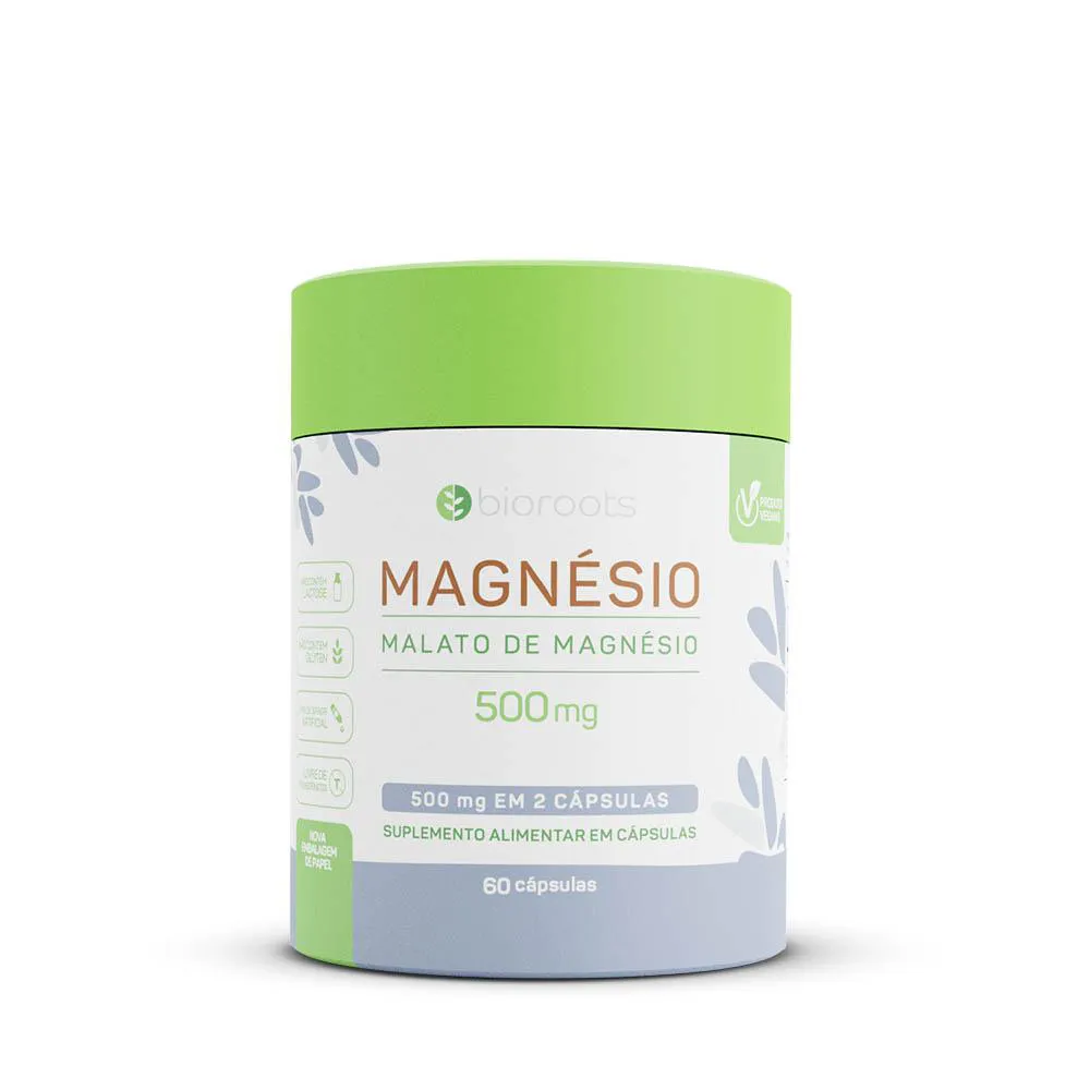 MAGNéSIO MALATO VEGAN 500 MG COM 60 CáPSULAS - BIOROOTS