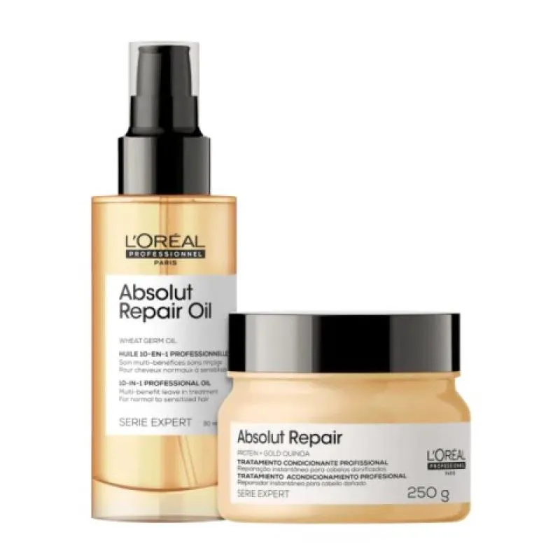 Loreal - Absolut Repair - KIT Óleo Reparador 90ml + Masc Gold Quinoa 250g