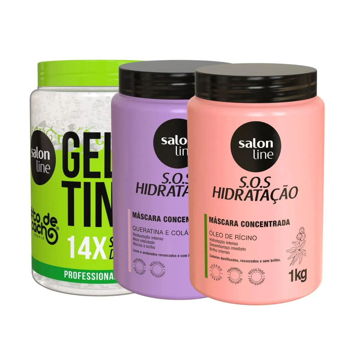 KIT 2 MáSCARA HIDRATAçãO 1 GELATINA CACHOS DEFINE SALON LINE