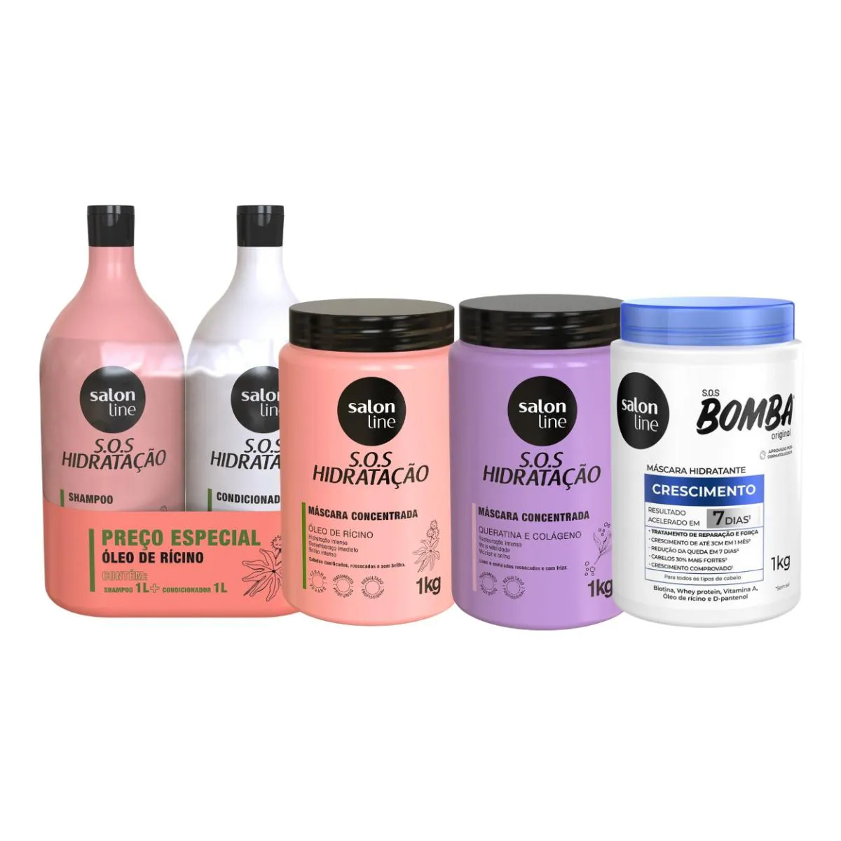 KIT SHAMPOO CONDICIONADOR E 3 MáSCARAS TURBINADA SALON LINE